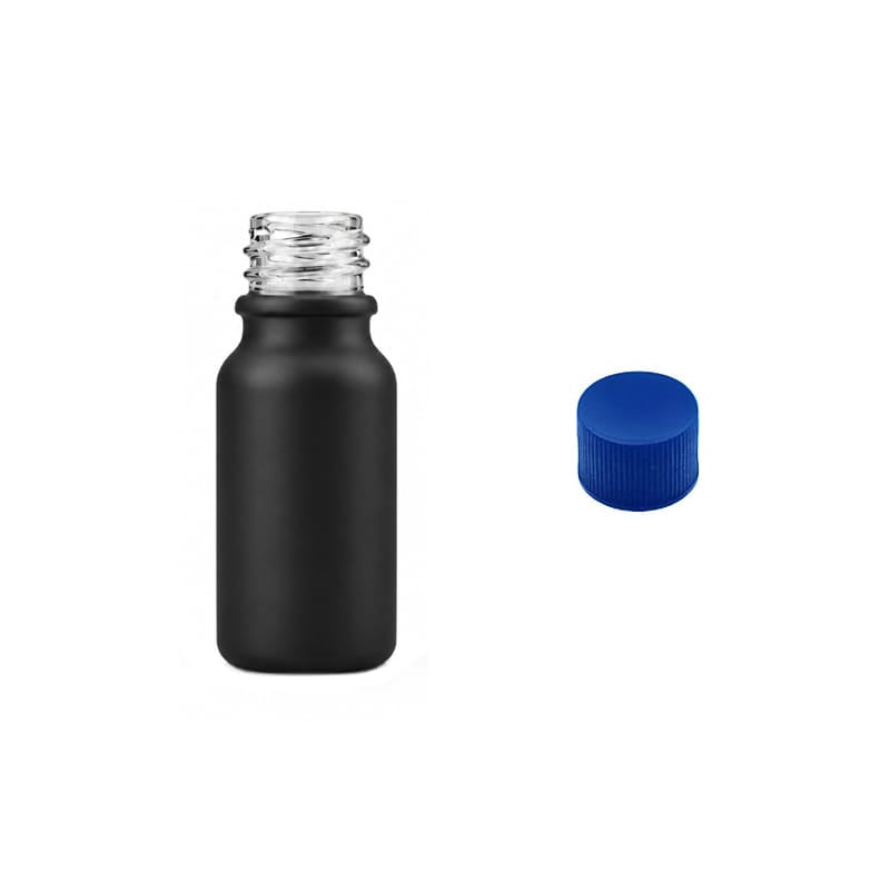 10ml Matte Black Glass Dropper Bottle with Blue PP Wadded Cap DIN 18mm