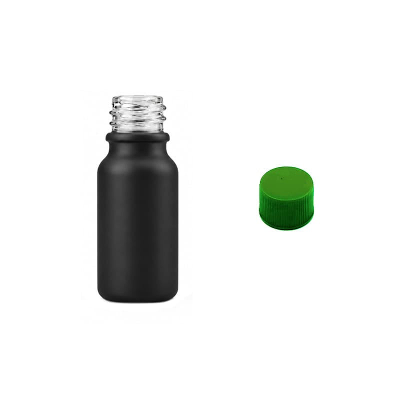 10ml Matte Black Glass Dropper Bottle with Green PP Wadded Cap DIN 18mm
