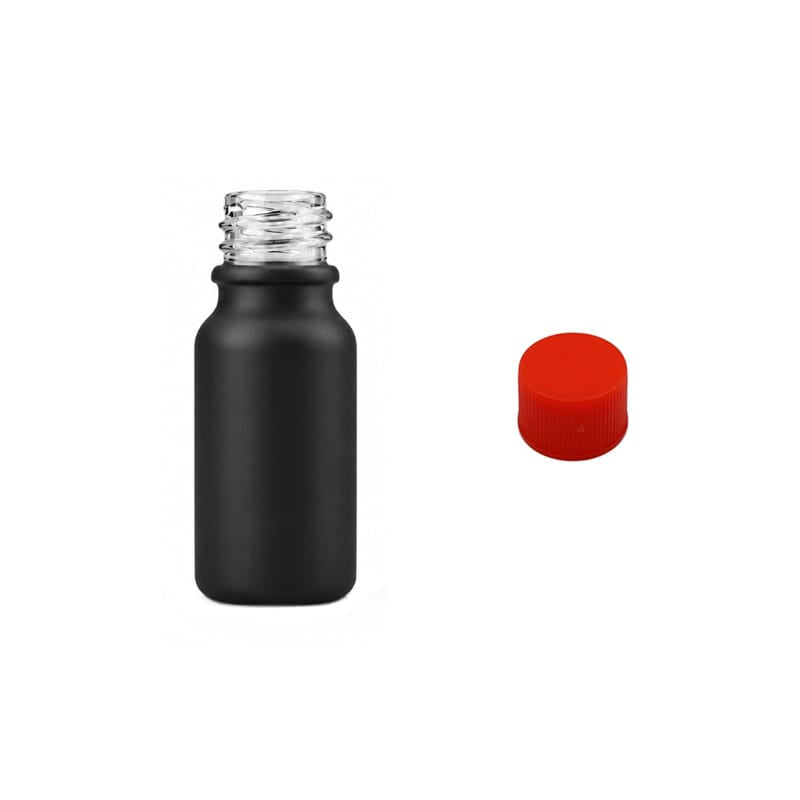 10ml Matte Black Glass Dropper Bottle with Red PP Wadded Cap DIN 18mm