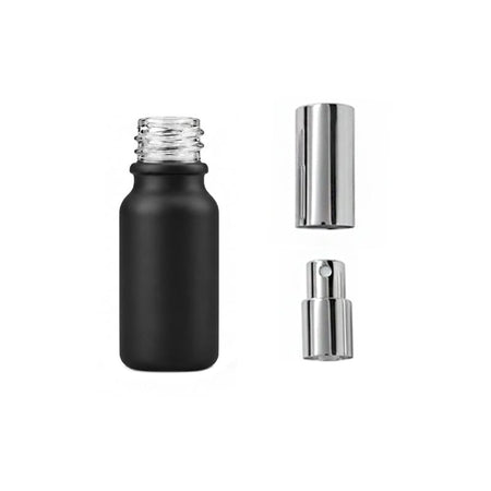10ml Matte Black Glass Dropper Bottle with Silver Atomiser with Silver Over Cap