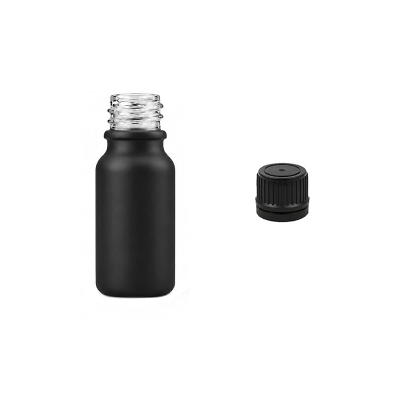 10ml Matte Black Glass Dropper Bottle with Tamper Evident Ribbed Black Cap (Type II)