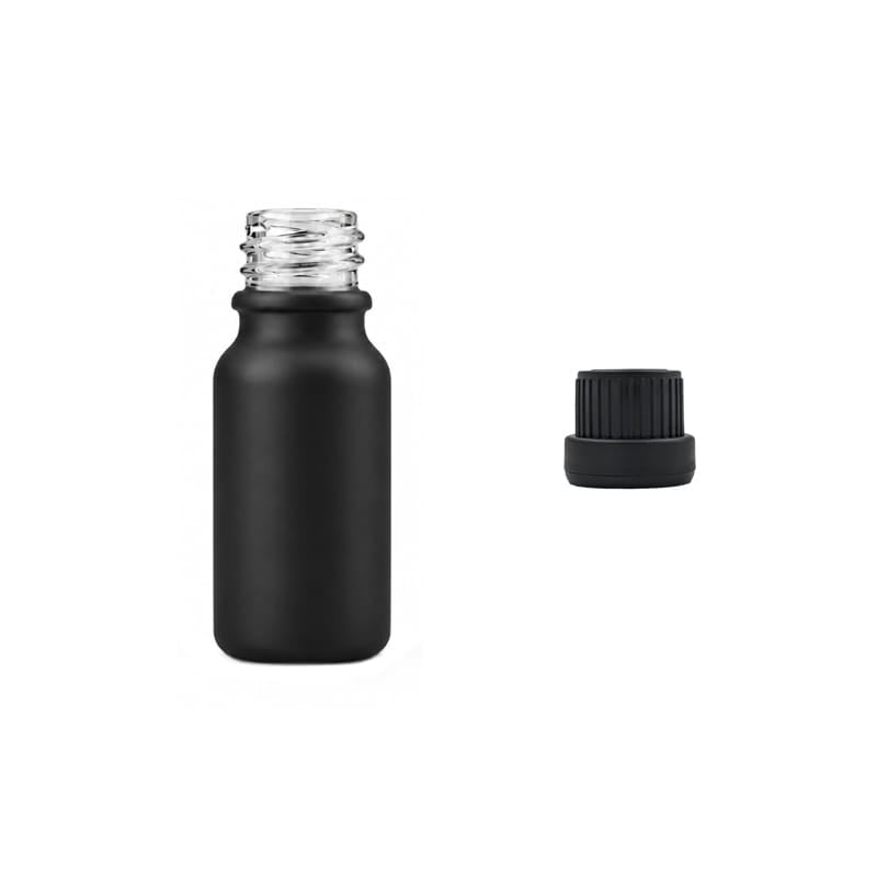 10ml Matte Black Glass Dropper Bottle with Tamper Evident Ribbed Black Cap (Type III)