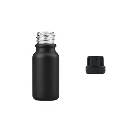 10ml Matte Black Glass Dropper Bottle with Tamper Evident Ribbed Black Cap (Type III)