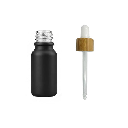 10ml Matte Black Glass Dropper Bottle with White Bamboo Dropper