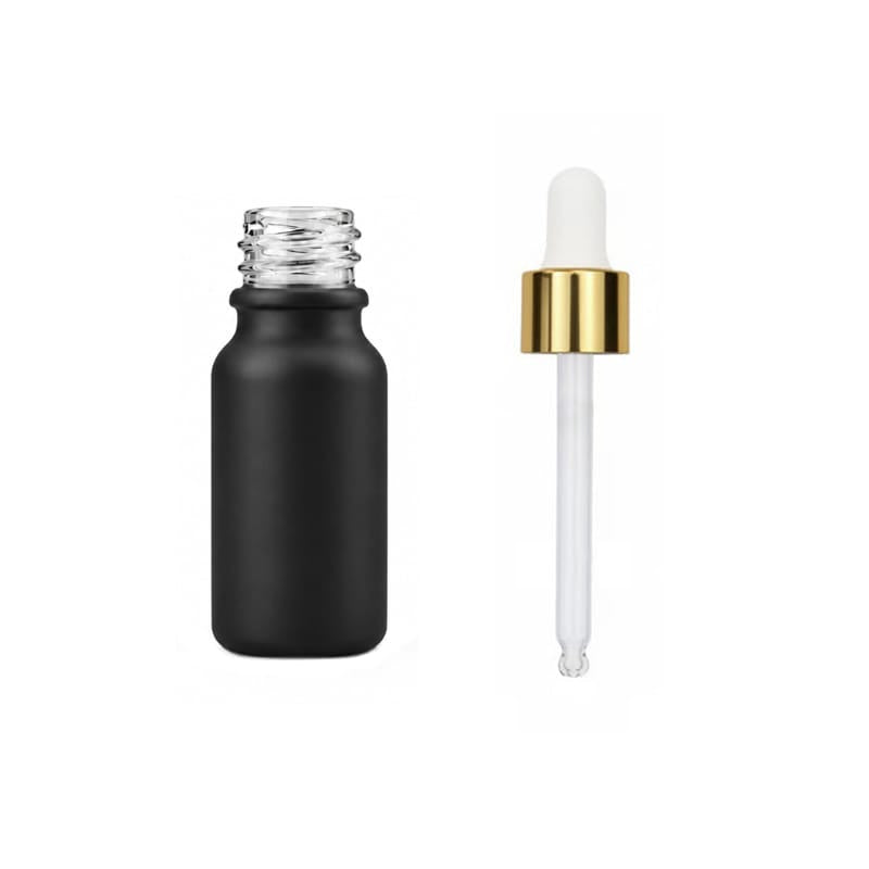 10ml Matte Black Glass Dropper Bottle with White & Gold Dropper