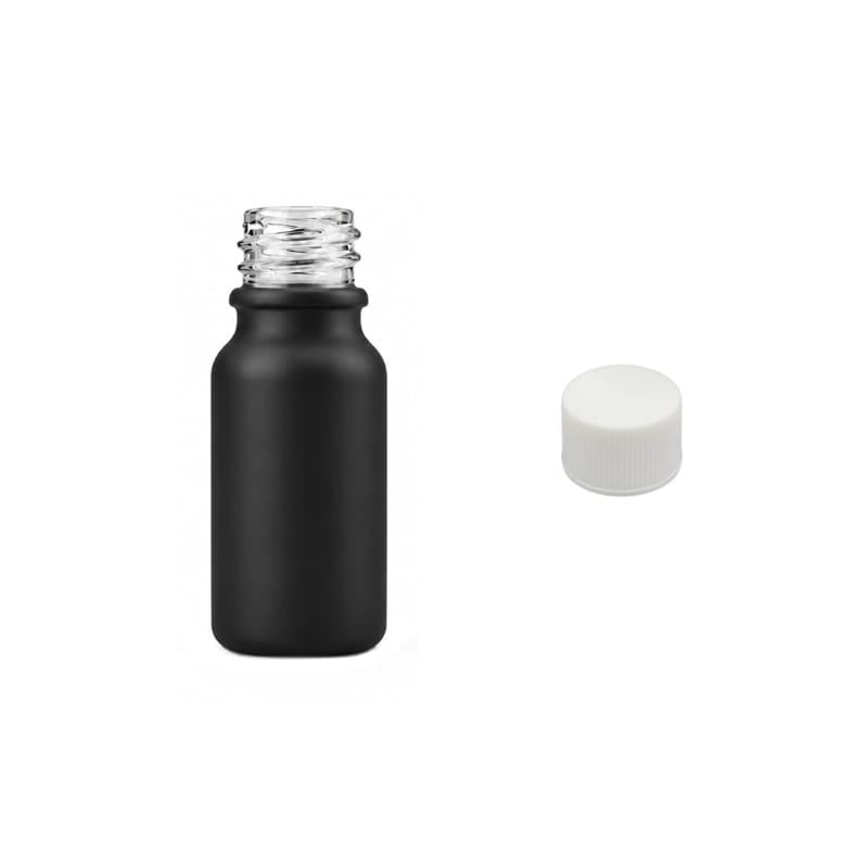 10ml Matte Black Glass Dropper Bottle with White PP Wadded Cap DIN 18mm