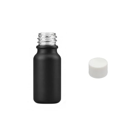 10ml Matte Black Glass Dropper Bottle with White PP Wadded Cap DIN 18mm