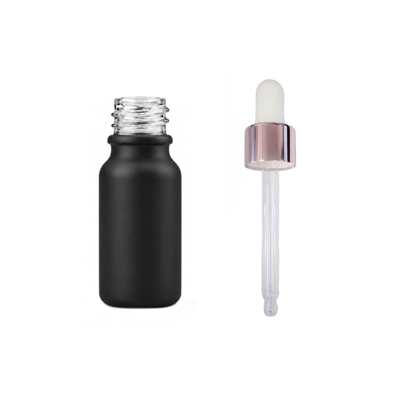 10ml Matte Black Glass Dropper Bottle with White & Rose Gold Dropper
