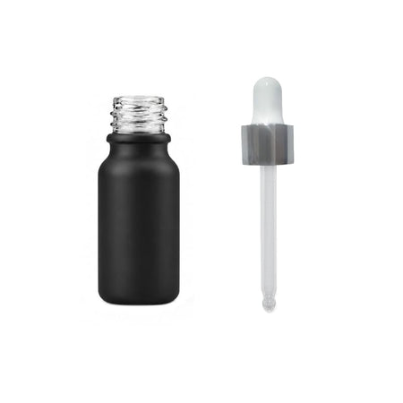 10ml Matte Black Glass Dropper Bottle with White & Silver Dropper