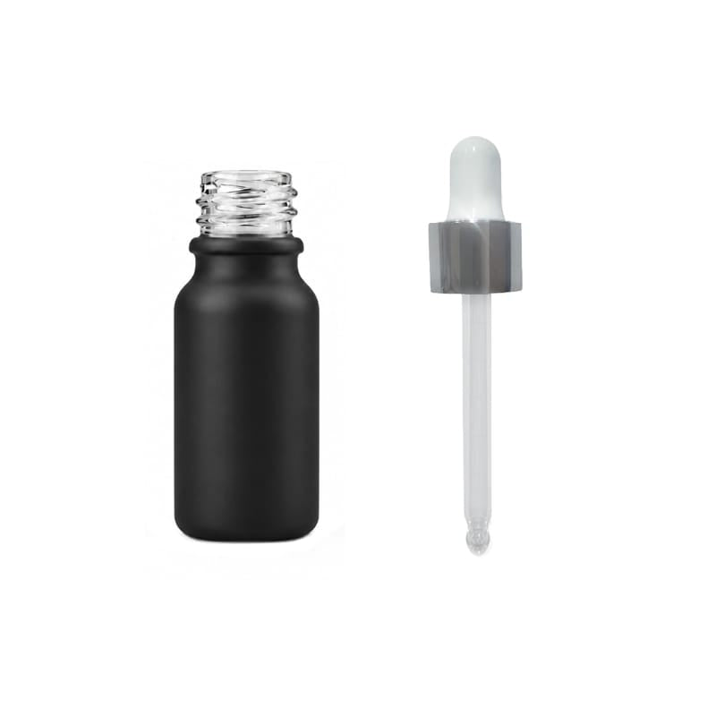 10ml Matte Black Glass Dropper Bottle with White & Silver Dropper