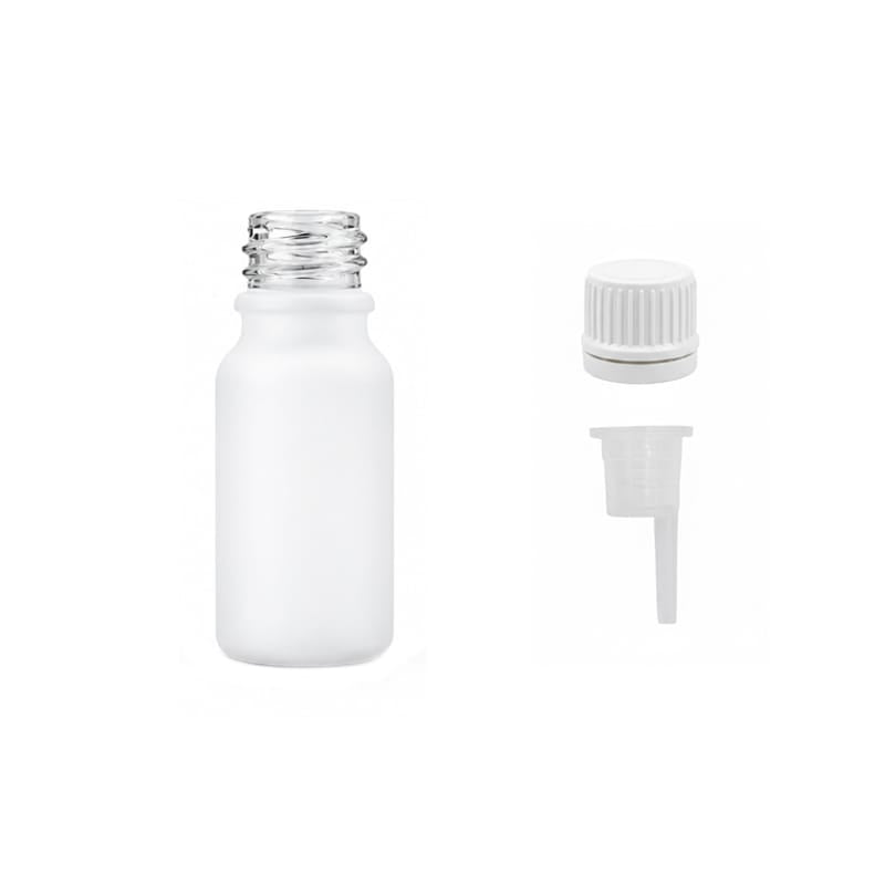 10ml Matte White Glass Dropper Bottle with 1.0mm Dripper Insert and Tamper Evident White Cap (Type II)
