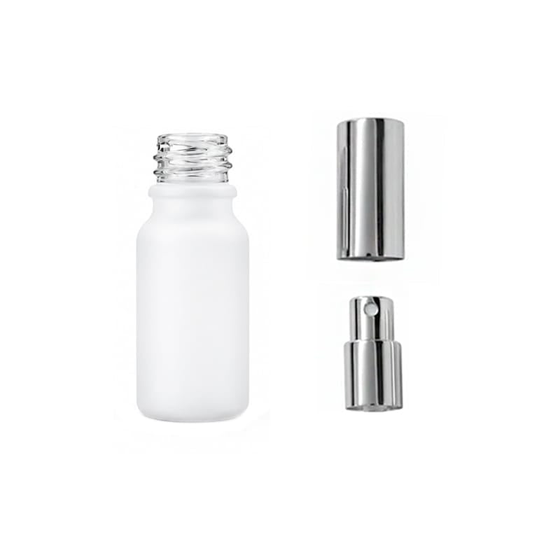10ml Matte White Glass Dropper Bottle with Silver Atomiser with Silver Over Cap
