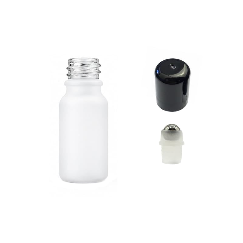 10ml Matte White Glass Dropper Bottle with Stainless Steel Roller Ball with Plastic Black Cap