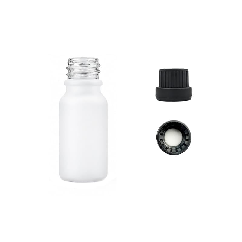 10ml Matte White Glass Dropper Bottle with Tamper Evident Ribbed Black Cap and EPE Liner (Type III)