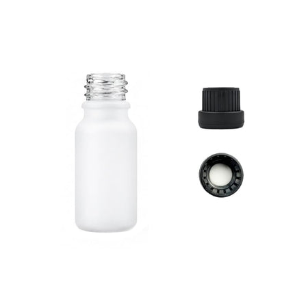 10ml Matte White Glass Dropper Bottle with Tamper Evident Ribbed Black Cap and EPE Liner (Type III)