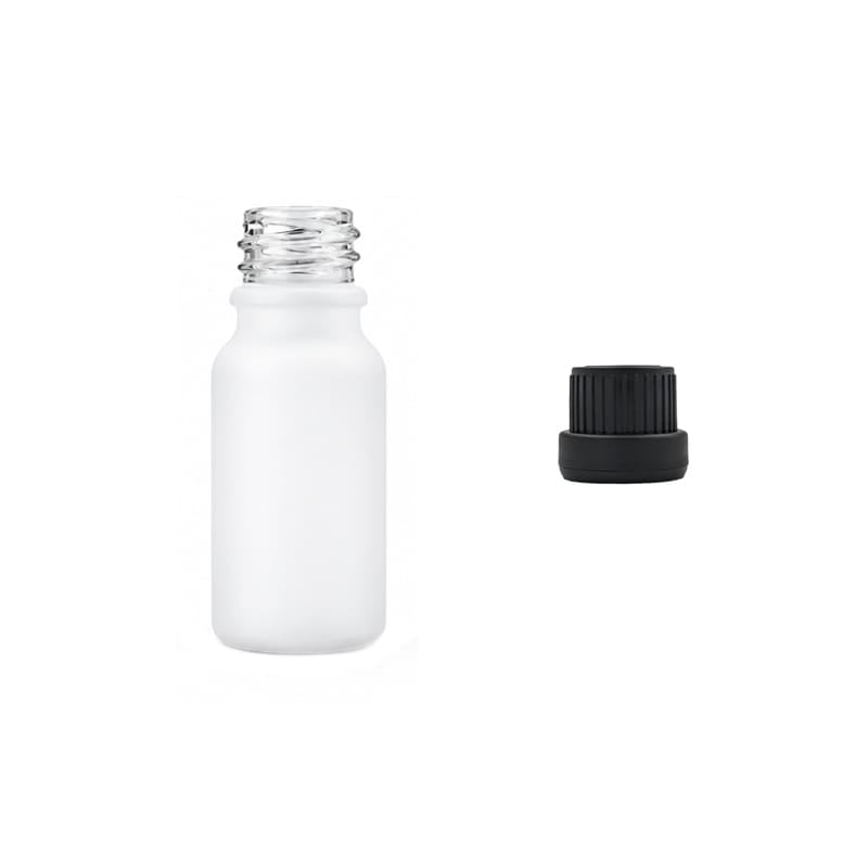 10ml Matte White Glass Dropper Bottle with Tamper Evident Ribbed Black Cap (Type III)