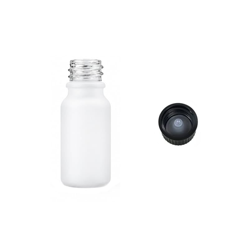 10ml Matte White Glass Dropper Bottle with Urea Black Cap with Polycone Insert DIN 18mm