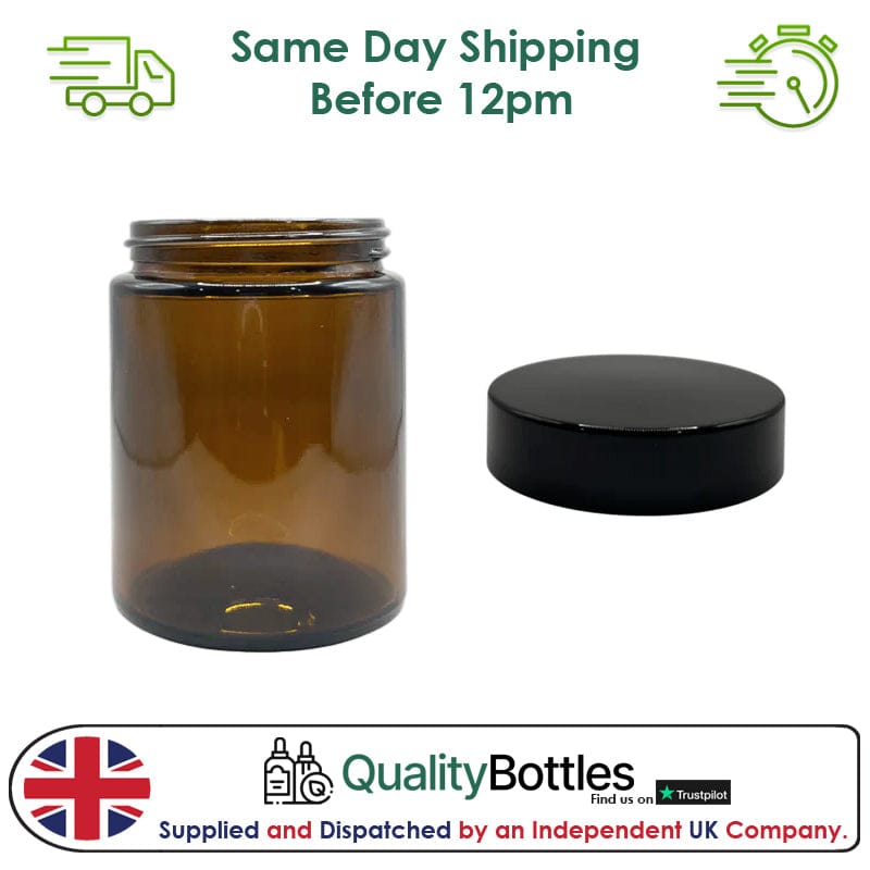 150ml Amber Glass Jar and Black ABS Cap - Pack of 15