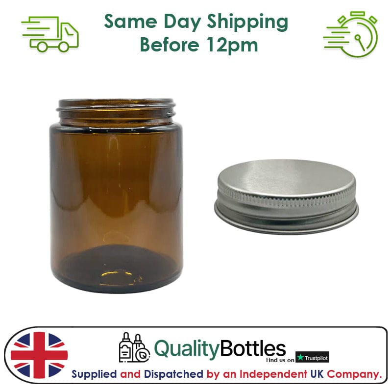 150ml Amber Glass Jar and Silver Aluminium Cap - Pack of 15