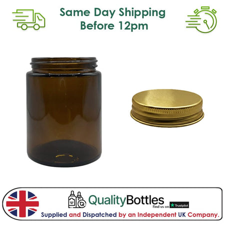 150ml Amber Glass Jar With Gold Aluminium Lid - Pack of 15