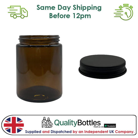 150ml Amber Glass Jar With Matte Black Aluminium Lid - Pack of 15