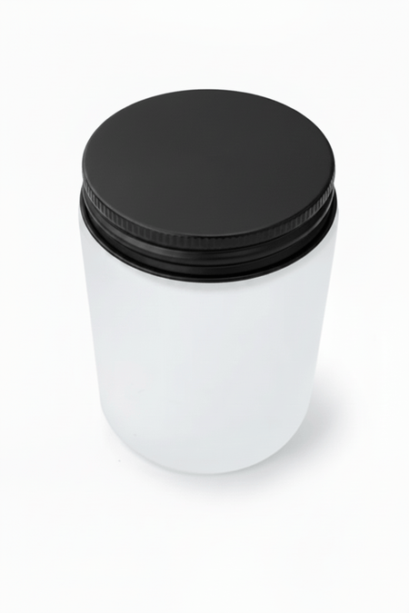 150ml Frosted Clear Glass Jar with Matte Black Aluminium Lid