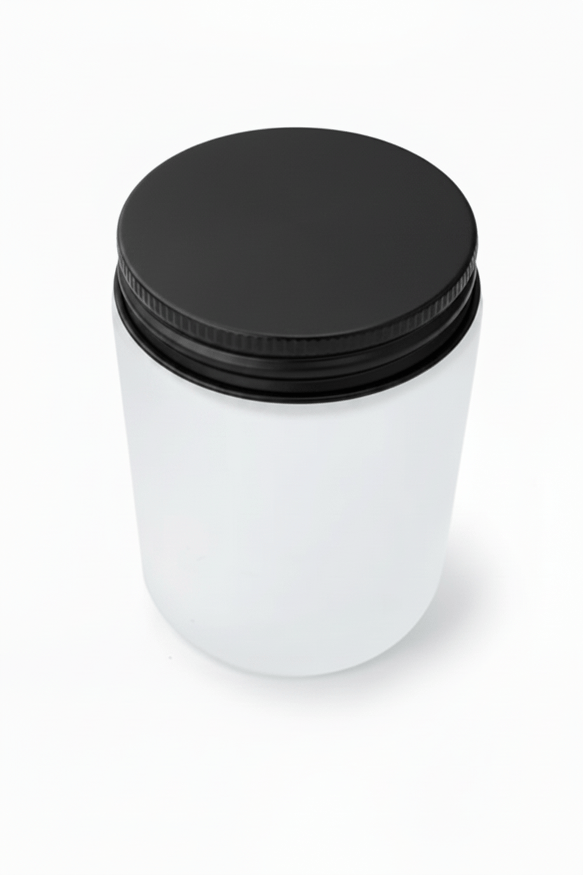 150ml Frosted Clear Glass Jar with Matte Black Aluminium Lid