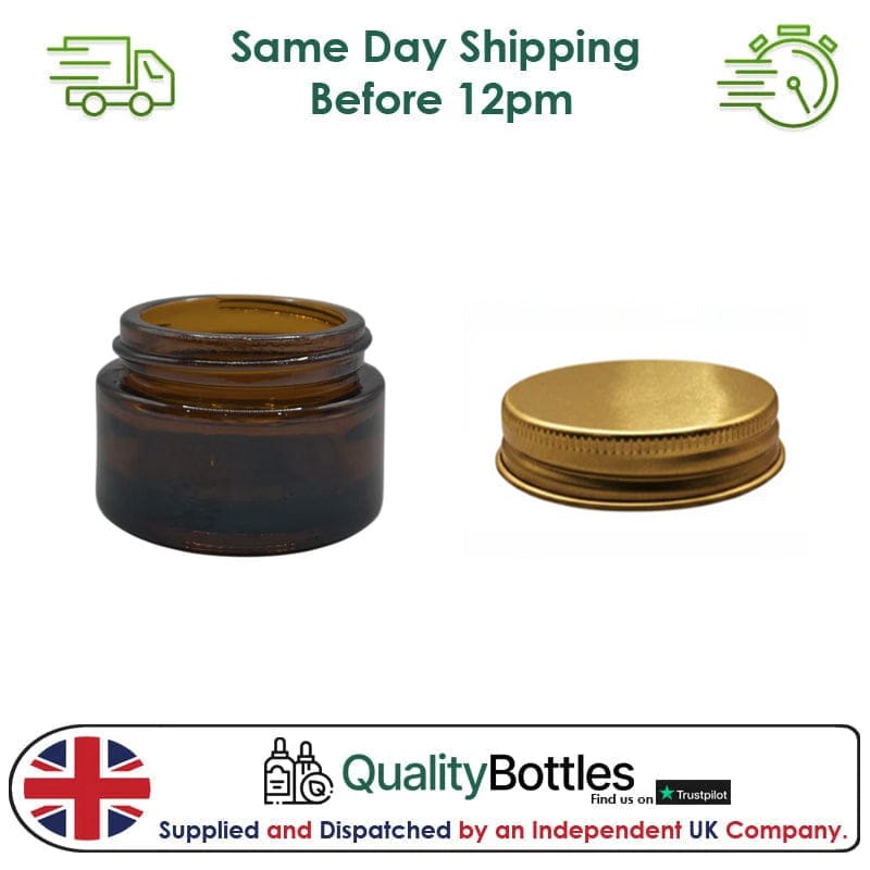 15ml Amber Glass Jar With Gold Aluminium Lid - Pack of 15