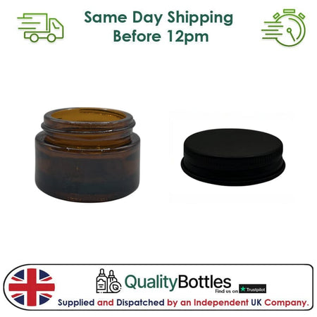 15ml Amber Glass Jar With Matte Black Aluminium Lid - Pack of 15