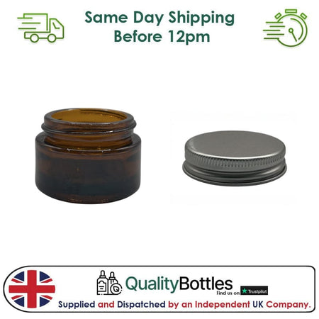 15ml Amber Glass Jar With Silver Aluminium Lid - Pack of 15