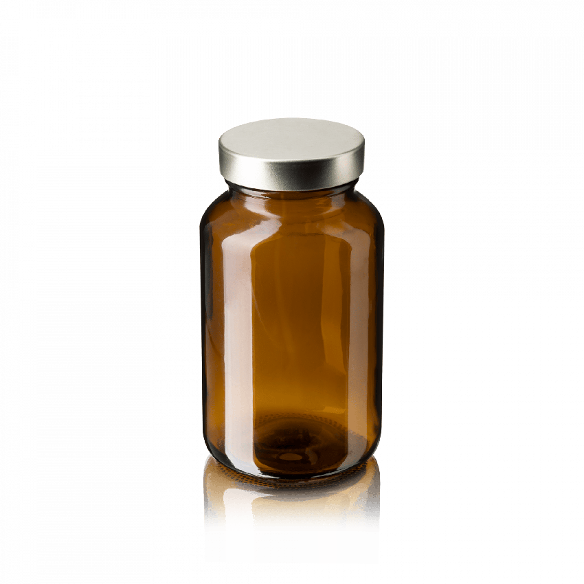 200ml Amber Vitamin Glass Jar with Gold Tinplate Lid