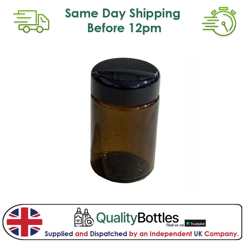 200ml Premium Amber Glass Jar with Black SAN Cap - Pack of 12
