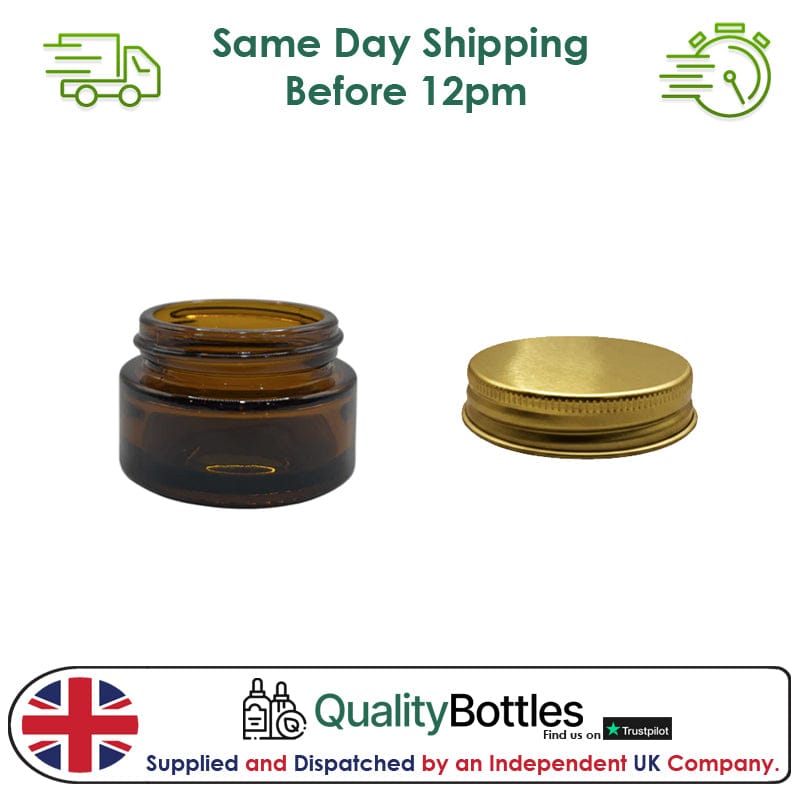 20ml Amber Glass Jar With Gold Aluminium Lid - Pack of 15