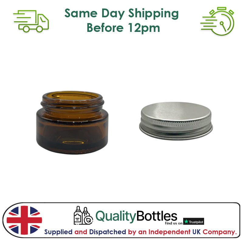 20ml Amber Glass Jar With Silver Aluminium Lid - Pack of 15