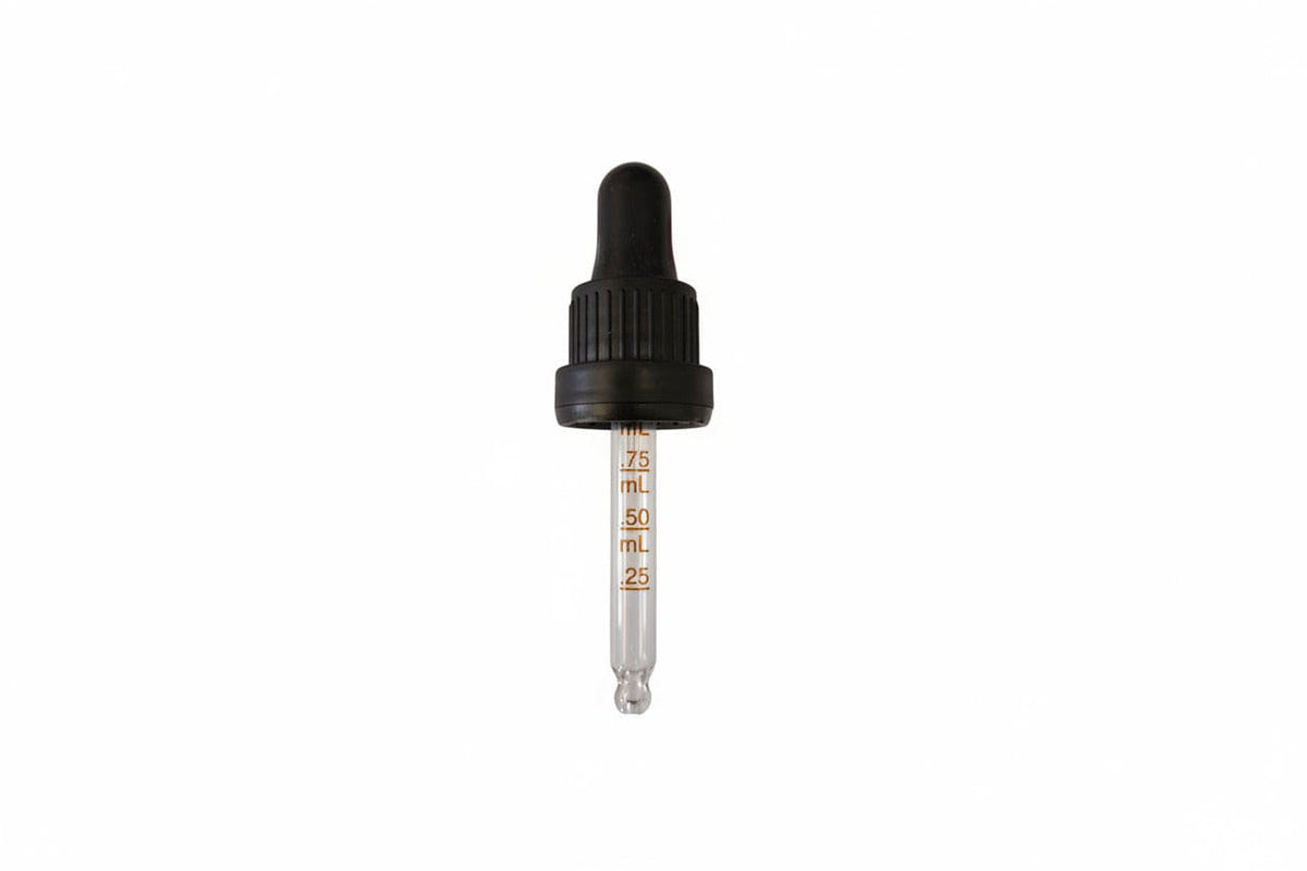 20ml Black Graduated Etched Tamper Evident Ball End Dropper Pipette (Type III) DIN18