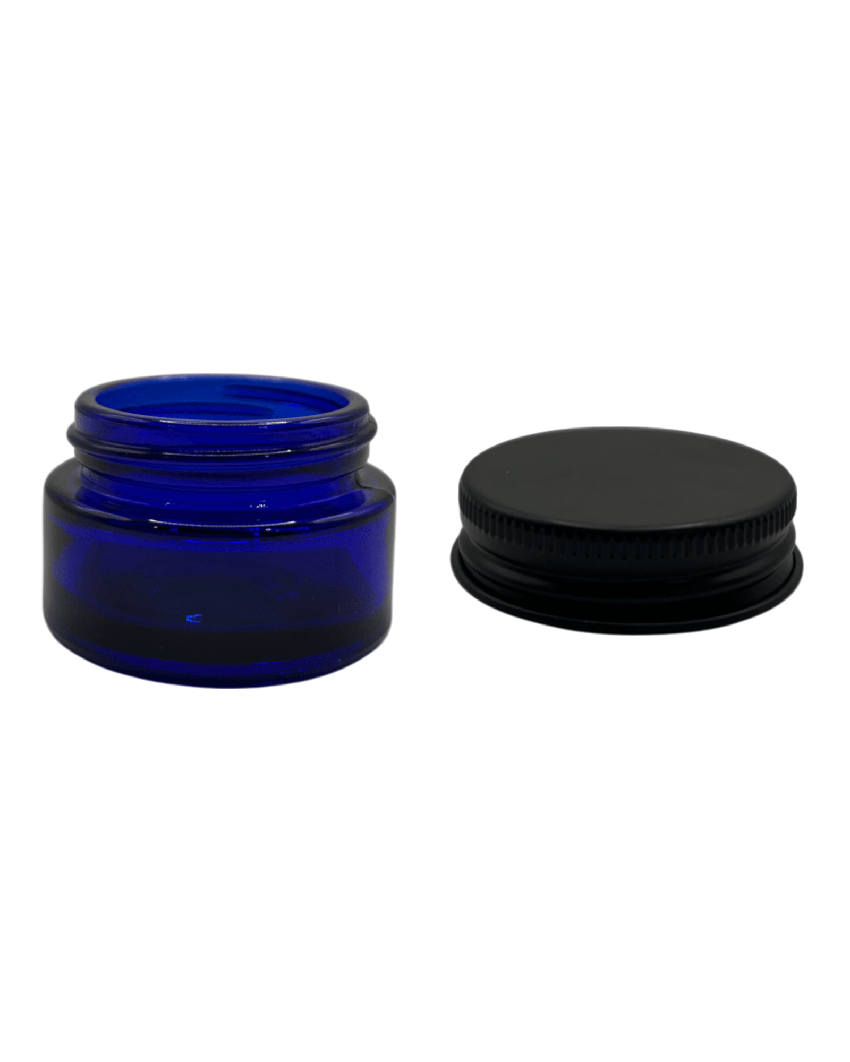 20ml Blue Glass Jar with Matte Black Aluminium Lid