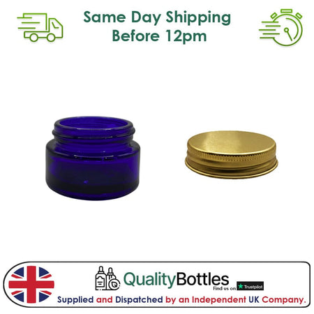 20ml Blue Glass Jar With Gold Aluminium Lid - Pack of 15