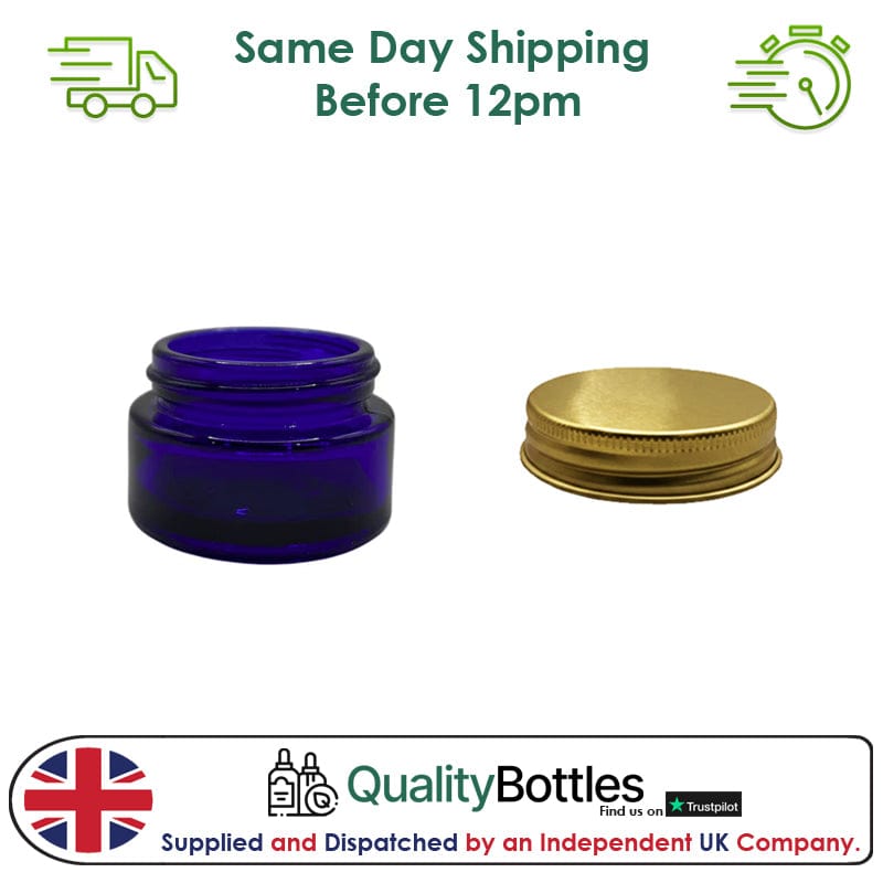 20ml Blue Glass Jar With Gold Aluminium Lid - Pack of 15
