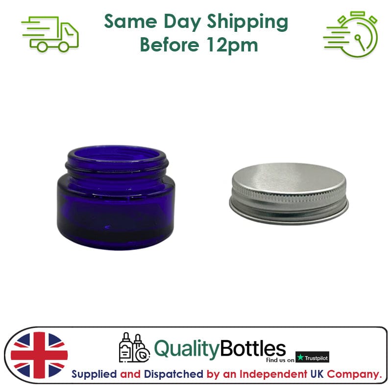 20ml Blue Glass Jar With Silver Aluminium Lid - Pack of 15