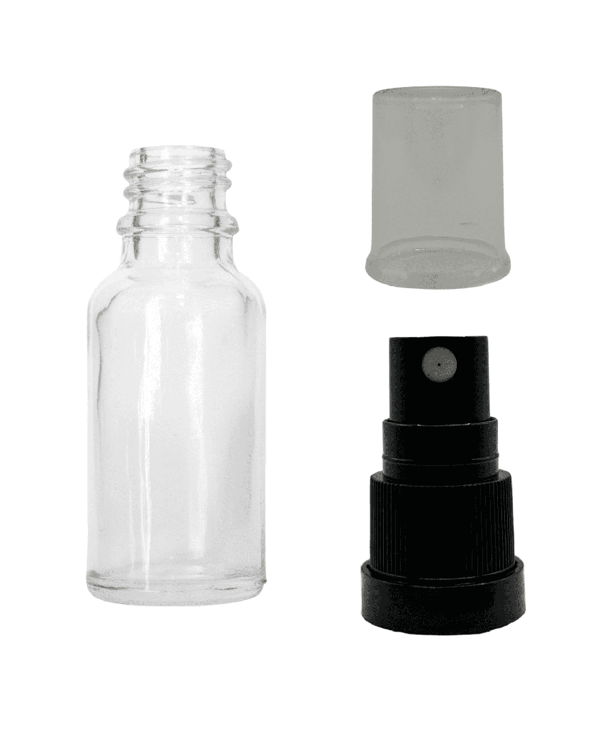 20ml Clear Glass Dropper Bottle & Black Tamper Evident Atomiser