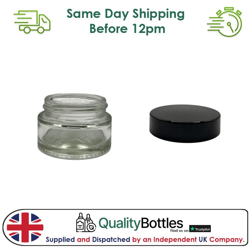 20ml Clear Glass Jar With Black ABS Lid - Pack of 15