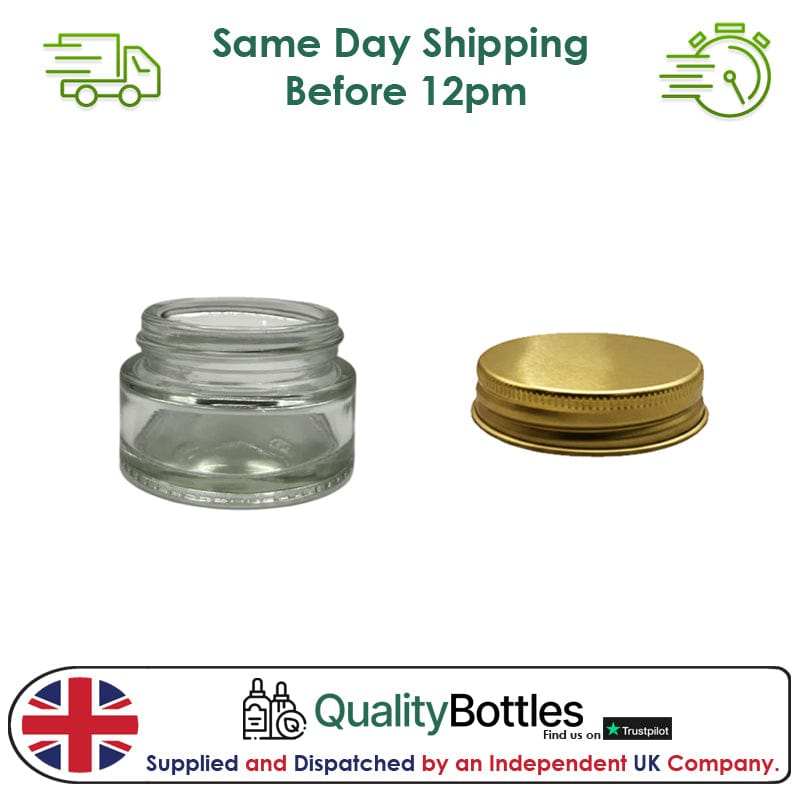 20ml Clear Glass Jar With Gold Aluminium Lid - Pack of 15