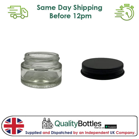 20ml Clear Glass Jar With Matte Black Aluminium Lid - Pack of 15