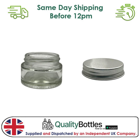 20ml Clear Glass Jar With Silver Aluminium Lid - Pack of 15
