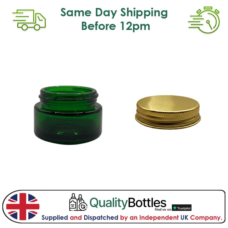 20ml Green Glass Jar With Gold Aluminium Lid - Pack of 15