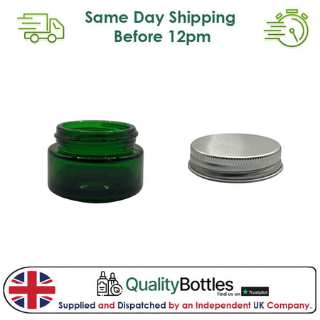 20ml Green Glass Jar With Silver Aluminium Lid - Pack of 15