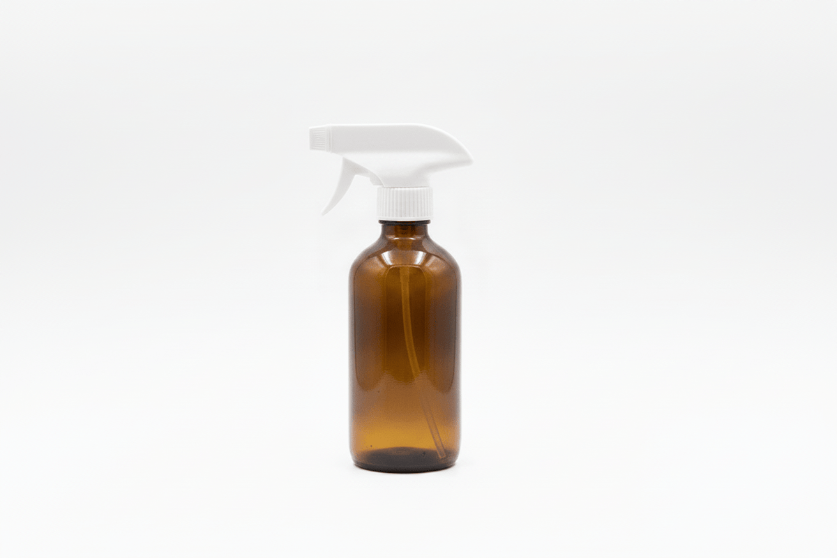 250ml Amber Boston Bottle with White Trigger Spray Nozzle