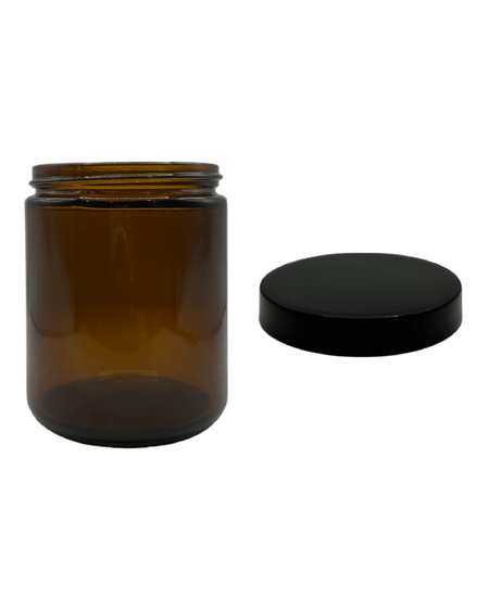250ml Amber Glass Jar With Black PP Lid - Pack of 15