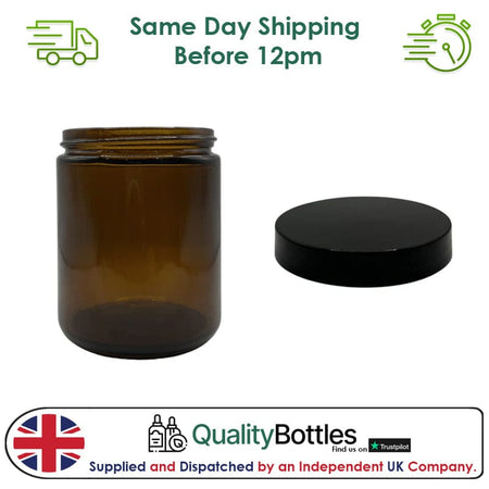 250ml Amber Glass Jar With Black PP Lid - Pack of 15