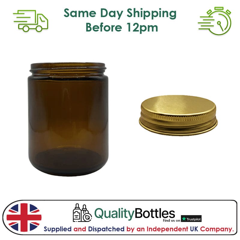 250ml Amber Glass Jar With Gold Aluminium Lid - Pack of 15